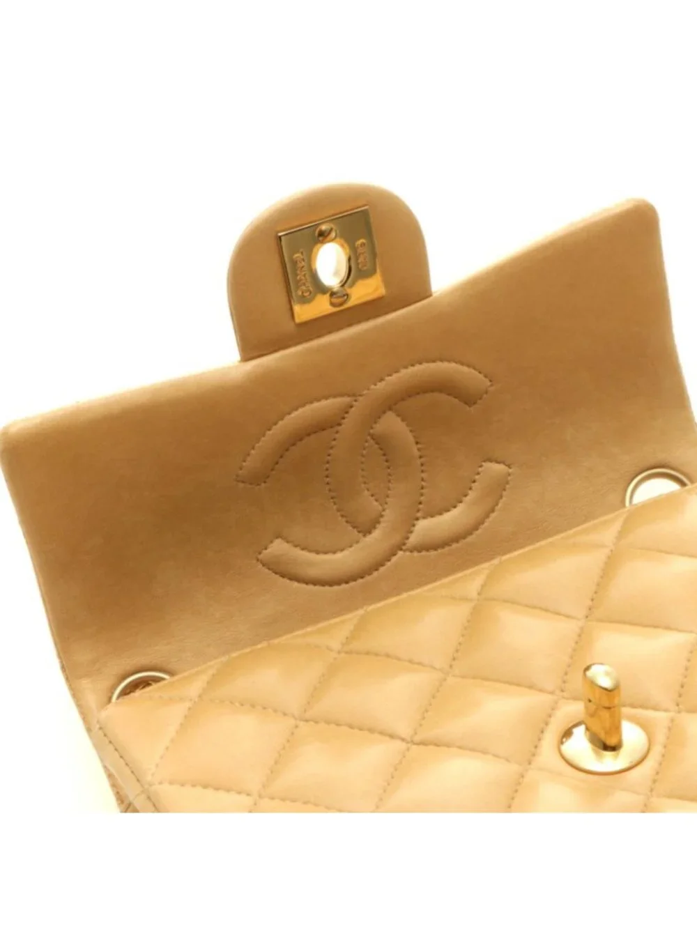 Chanel Mini Quilted 17 Chain Shoulder Bag Light Beige Gold Lambskin